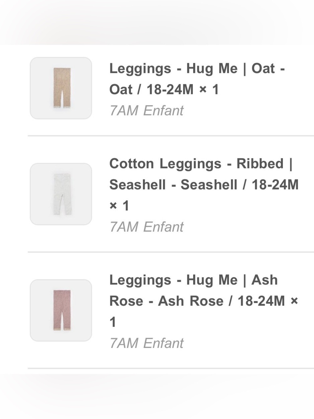 NWT 7AM - 2 jumpsuits and 3 leggings - ash rose, oat, ribbed seashell 18-24M - Picture 4 of 5